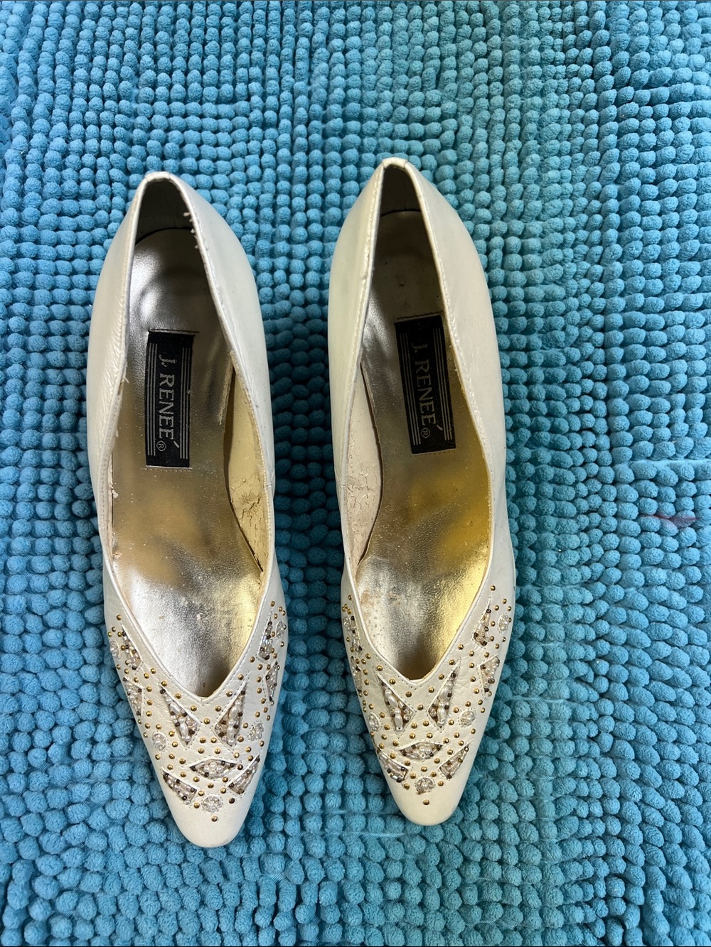 J.Renee Ivory Pointed Toe Flats with Crystal Accents